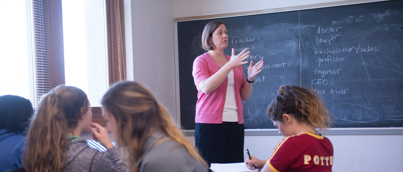 Math faculty member teaching a first year seminar course